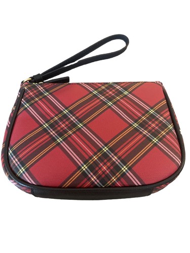 Talbots Wristlet Purse Red Black Tartan Plaid Pocket Women Clutch