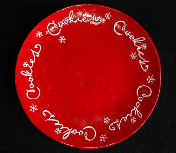 Hallmark Round Red Ceramic Christmas Cookie Holiday Platter White