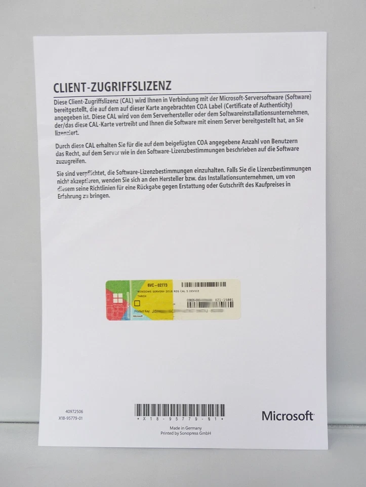 5 Device / Geräte RDS / Remote Desktop CAL für MS Windows Server 2016 - Terminal