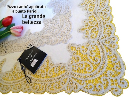 Centro striscia lino pizzo cantù tombolo fatto a mano cm. 116 x 44 beige - Picture 7 of 10
