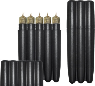 Black Cigarette Case Preroll Case Holds 3 and Holds 5 prerolls up to 110mm  1set