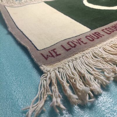 2 X1  Pakistan Flag with Patriotic Caption Hand Knotted Woollen Rug