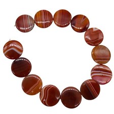 Red Sardonyx Agate Coin Pendant Bead Strand  30x5.5mm  13 Beads 