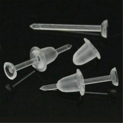 50pcs/pack Clear Plastic Stem Rubber AntiAllergy Ear Stud Replacement Earring eBay