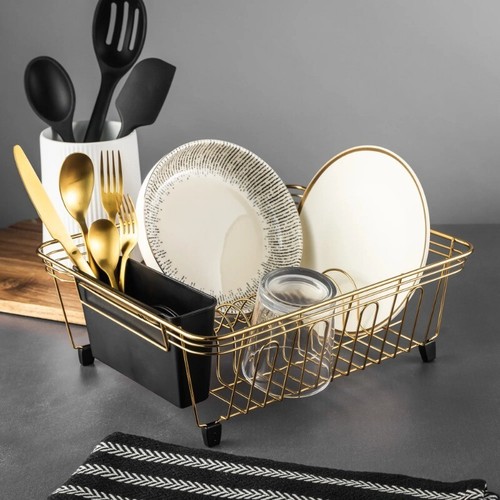 Stainless Steel Dish Rack with Caddy, Gold - Picture 4 of 5