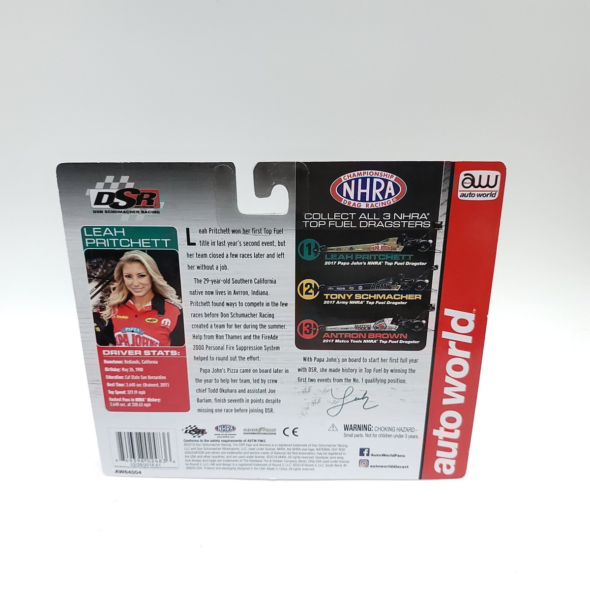 1/64 Auto World Leah Pritchett 2017 Papa Johns Top Fuel