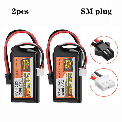 2 x 7,4V 1200mAh 100C 2S Akku SM 2PIN Stecker LiPo Batterie für RC Auto Flugzeug