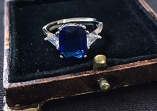 Vintage Style Blue Gemstones And White Crystal Ring 18K White Gold Plated