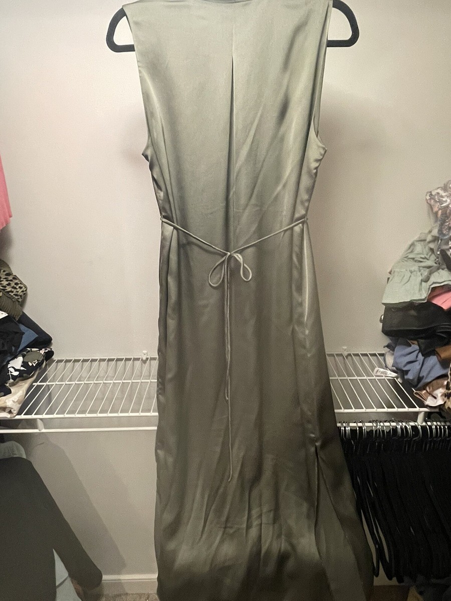 vince camuto olive green dress NWT VINCE CAMUTO Wrap Front Mini Dress Pine Forest Dark Army Green Tie Waist New