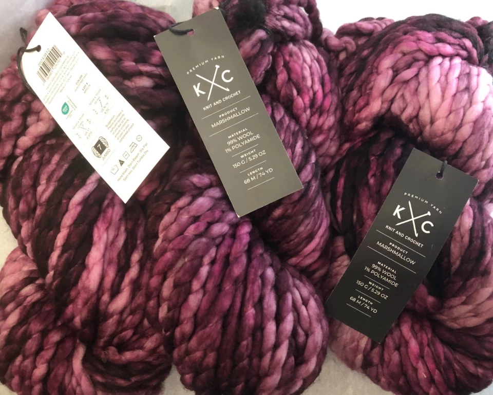 LOT OF 3- K+C MARSHMALLOW WOOL YARN-5.29oz 74yds WINTERBERRY OR DOUGLAS FIR - Image 2 of 4