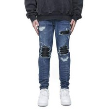 NEW - DESTRUCTIVE LONDON Men's 'BIKER DENIM' Sand Blue JEANS - 34