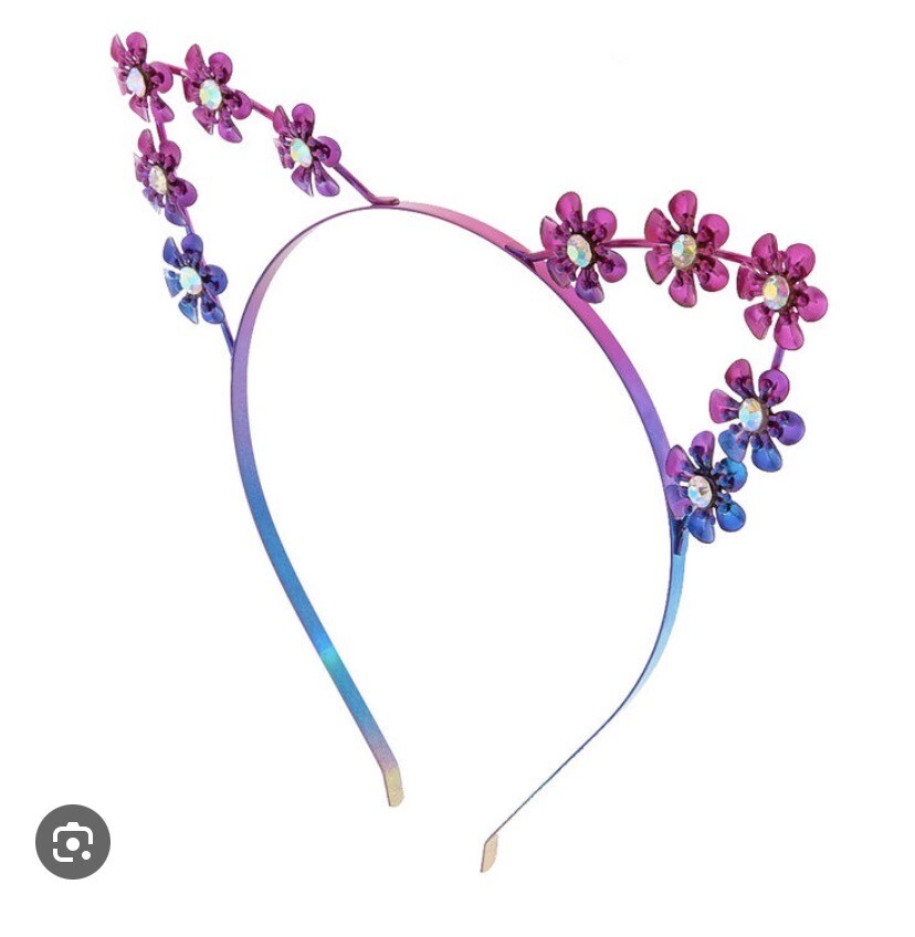 Claire's Pink Purple Rhinestone Floral Cat Ears Headband Costume