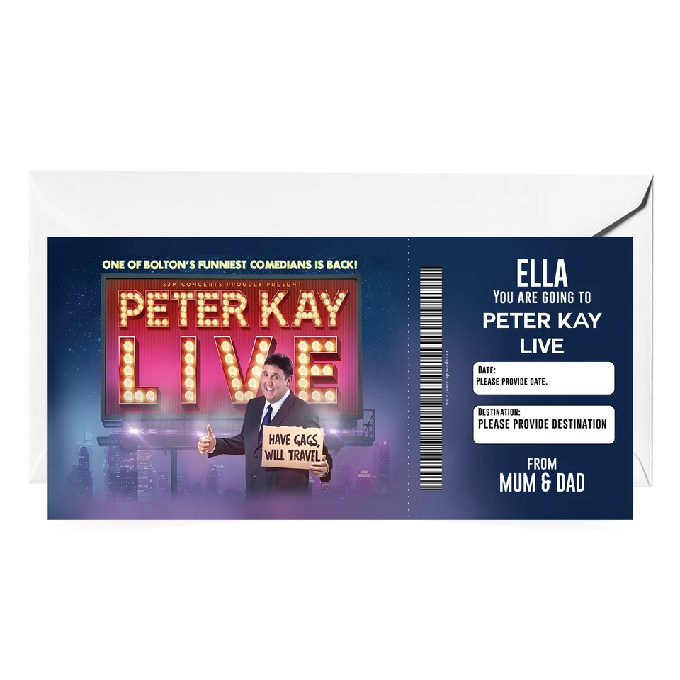 LIQUID_GRAPHICS Peter Kay Live Ticket Personalised Mock Ticket Personalised UK Tour Gift Reveal