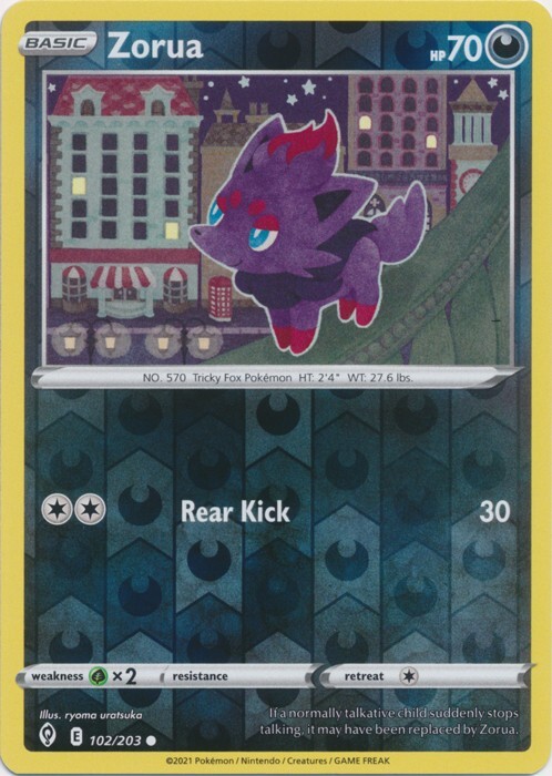 Reverse Holo Zorua 102/203 Common Evolving Skies Pokemon TCG