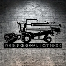 Personalized Combine Harvesting Machine Metal Sign. Custom Farm Wall Decor Gift