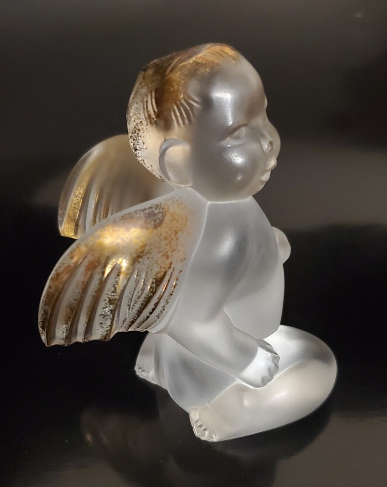 Lalique Elton John's Angel of Hope Frosted Crystal Gold Cherub France