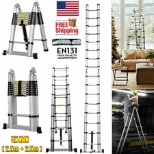5M /16.5FT Aluminum Compact Folding Telescoping Ladder Extension 16 Steps EN131