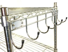 Wire Shelving 18" wide side bar w/6 hooks, no collar, add-on, Chrome, 2-PACK