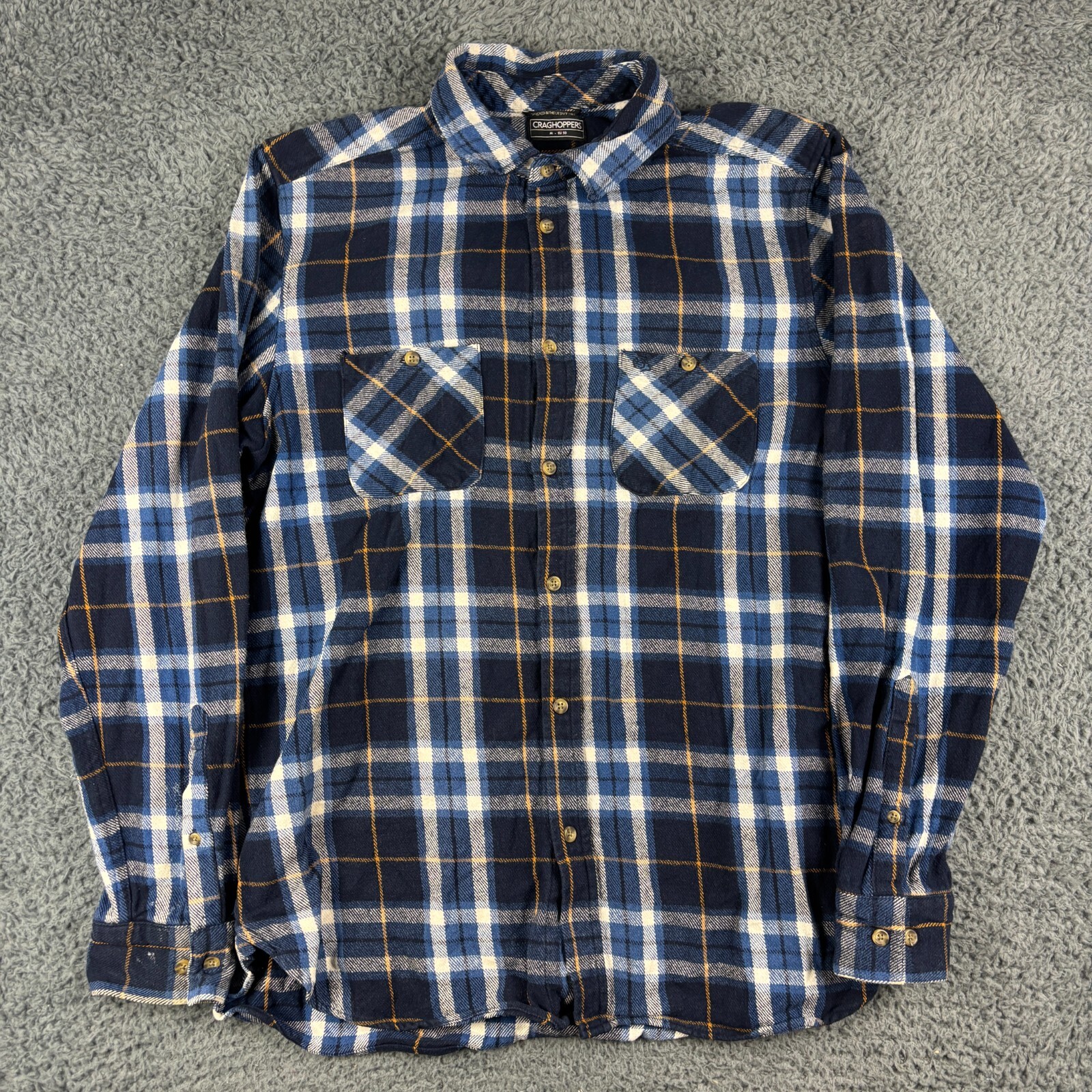 Craghoppers Overshirt Mens Medium Blue Heavy Flannel Check Plaid Utility Outdoor