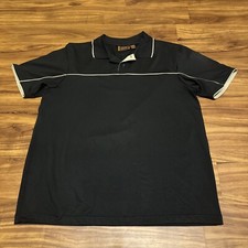 Tasso Elba Golf Performance mens shirt polo medium Black With Tan Trim Polyester