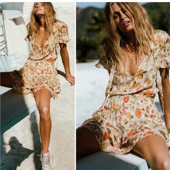 Spell the Gypsy Sayulita Floral Woven Mini Dress Boho Yellow Small