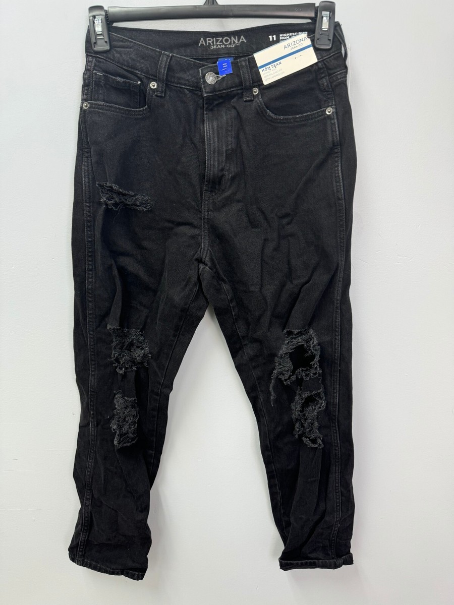 Arizona Jean Co Black Highest Rise Semi-Relaxed Fit Mom Jeans Sz 11 Tapered  Leg