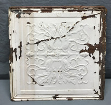 Antique Single Tin Ceiling Shabby GRIFFINS Panel 18" SQ Chic VTG Old 247-24B