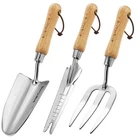 Gardening Tool Set - Stainless Steel 3-Piece Kit with Wooden Handles