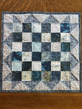 Teal Blue Cream Aqua Flowers Floral Quilted Table Topper Handmade