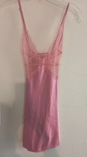 Victoria's Secret Pink Lace Satin Chemise Gown Adjustable Straps V-Neck Size S
