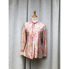 Vintage Sears floral button down collared blouse, Qiana nylon