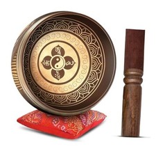 Tibetan Singing Bowl Set - Easy To Play Authentic 4 Inches Brown - Maroon
