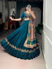 Luxury Vichitra Silk Lehenga Choli Set Sequins Embroidery Bollywood Wedding Wear