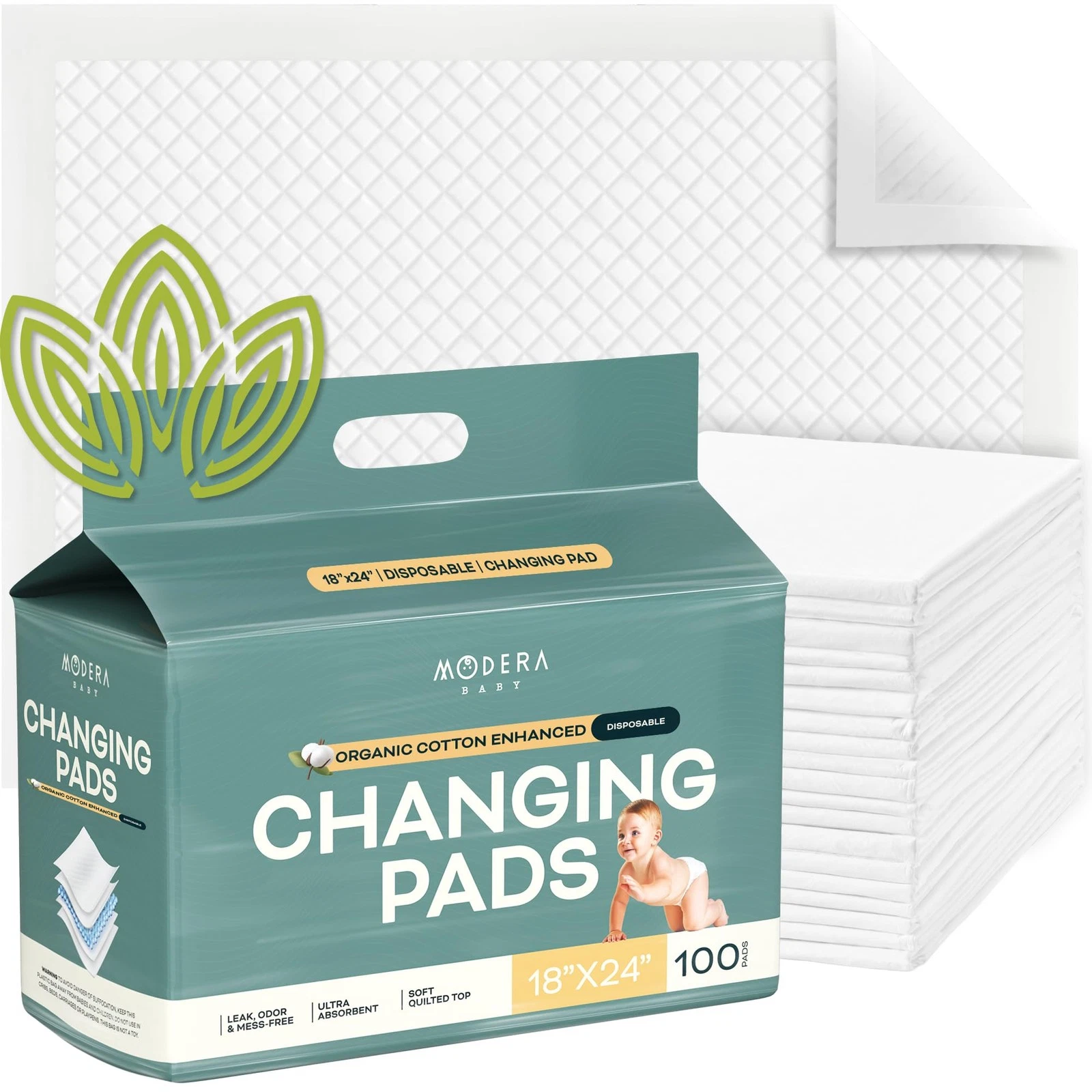 Disposable Changing Pad Liners 18x24 100 Pack Waterproof White MOD DCPL Organic