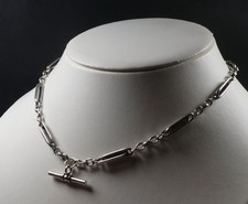 Trombone Link Albert Necklace Chain With T Bar 925 Sterling Silver Double Catch
