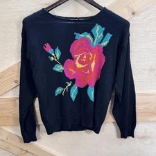 VTG Sweater Bee Womens Medium Floral Flower Rose Pullover Knit 90s Y2K