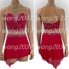 Ice skating dress Competition Figure Skating Twirling Costume red dyeing