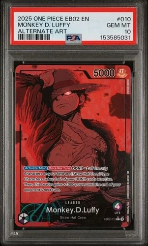 MONKEY.D.LUFFY 2025 ONE PIECE EB02 ALT ART RARE EB02-010 GRADED PSA 10 GEM MINT