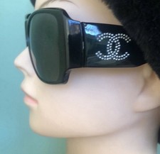 CHANEL 5096-B Oversized CC Rhinestone Square Black Women's Sunglasses
