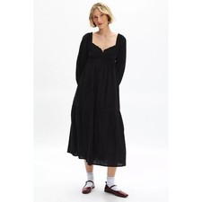 Urban Outfitter Milkmaid Tiered Midi Dress Large Puff Sleeve Bow Cottagecore