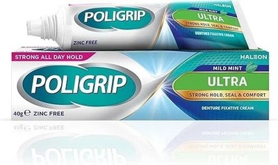 Poligrip Zahnersatz Haftcreme Falsche Zähne und Teilfixier Ultra 40 g UK