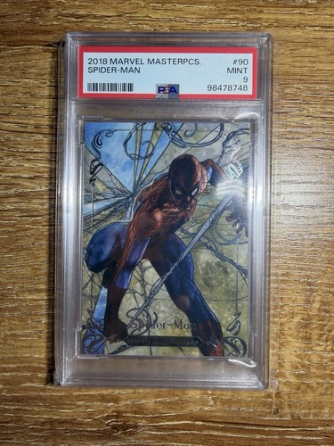 PSA 9 2018 Marvel Masterpieces SPIDER-MAN (11/99) TIER 4 SILVER BASE CARD, #90