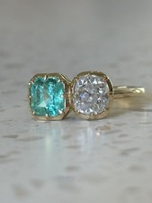 Antique Old Cut Diamond And Emerald Toi Et Moi Ring 2.19tcw GIA IGI