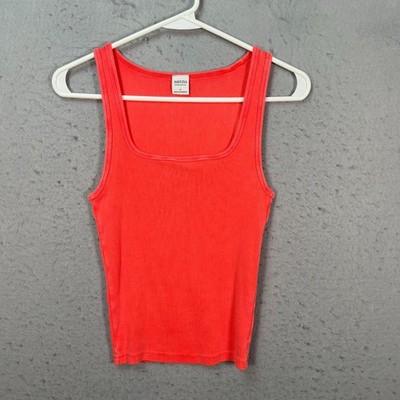 Aritzia Homestretch Ribbed Tank Top Square Neck Coral Red Womens Size Small