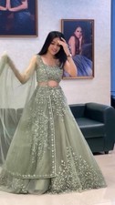Attractive Soft Butterfly Net Pista Green Lehenga Choli With Dupatta For Wedding