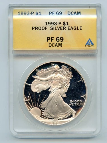 1993(P) Proof American Silver Eagle 1 OZ ANACS PF69 DCAM