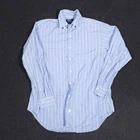 Vintage Polo Ralph Lauren Button Up 16.5-34 Blue Striped Long Sleeve Chin Strap