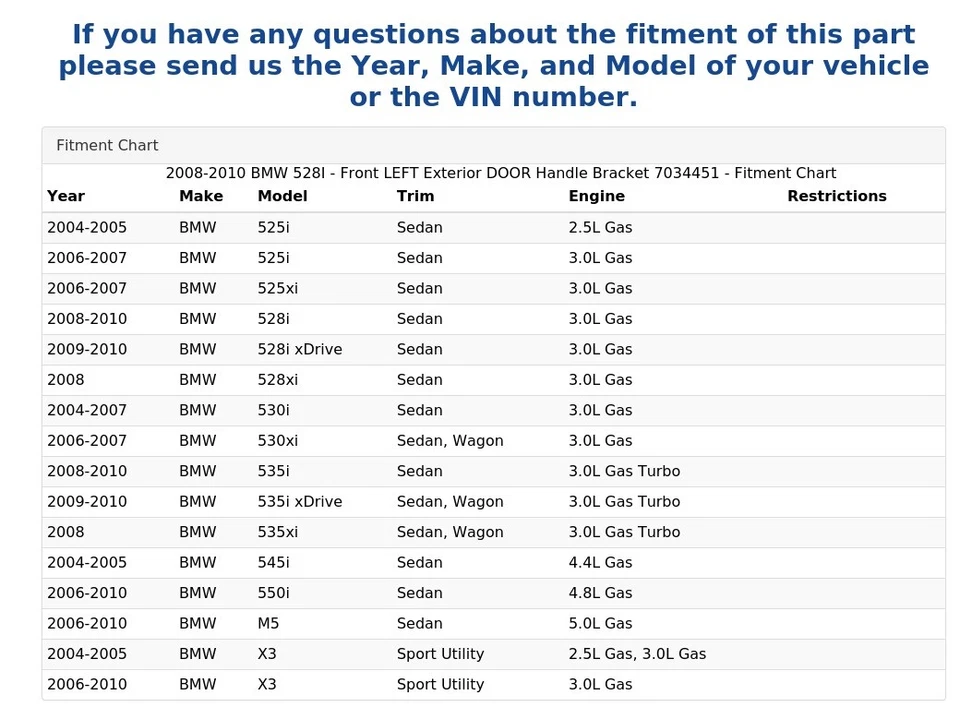 BMW 528I 2008-2010 - Soporte de manija de puerta exterior delantero izquierdo 7034451 Foto 4 de 4