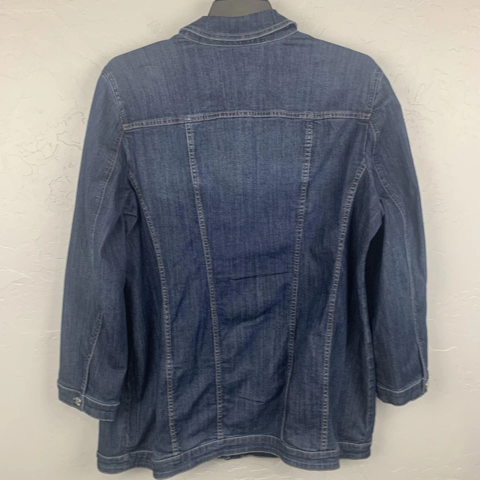 Chicos Denim Jacket Womens XL Chicos (3) Blue Denim Longline Jean Coat Pockets - Image 2 of 4