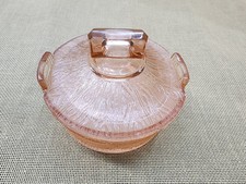 Small Pink Trinket Dish with Lid  Wooden Pattern